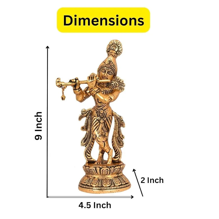 Collectible India Lord Krishna Idol Statue Krishna Idols Gold Plated Flute Playing Krishan