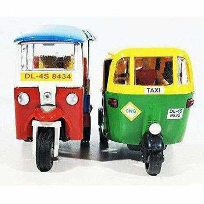 Indian Iconic Tuktuk-CNG Auto Rickshaw Toy (Blue & Green)- Pack Of 2