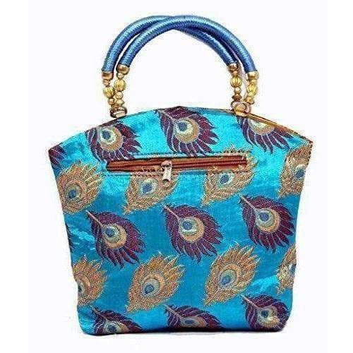 Peacock Print Hand Embroidered Mini Women Handbag - Best For Wedding, Party, Return Gift (Blue)