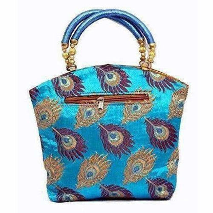 Peacock Print Hand Embroidered Mini Women Handbag - Best For Wedding, Party, Return Gift (Blue)