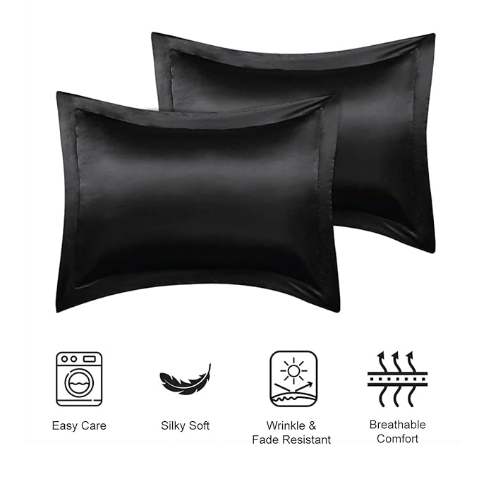 Stoa Paris Pillow Covers Set of 2 Pieces Satin Pillow Covers Colour Midnight Black