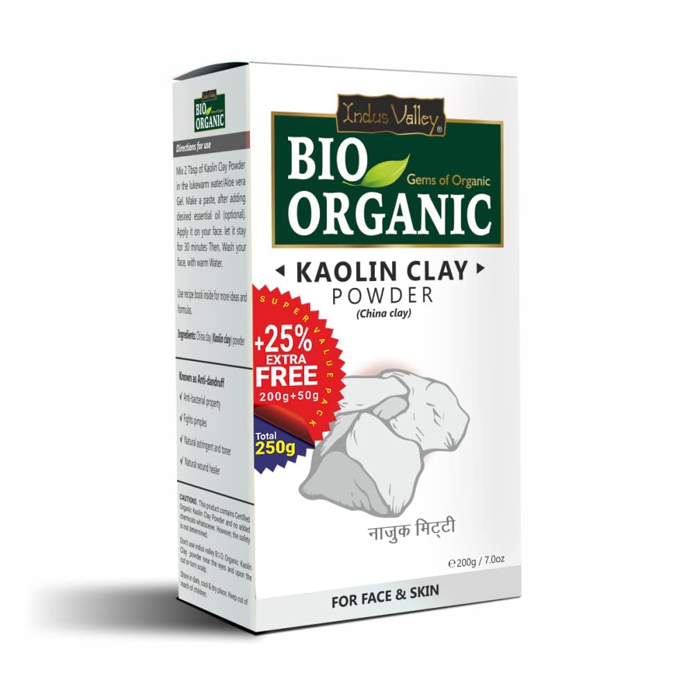 INDUS VALLEY Bio Organic Kaolin Powder | China clay For Skin Face Mask - (200g+50g)