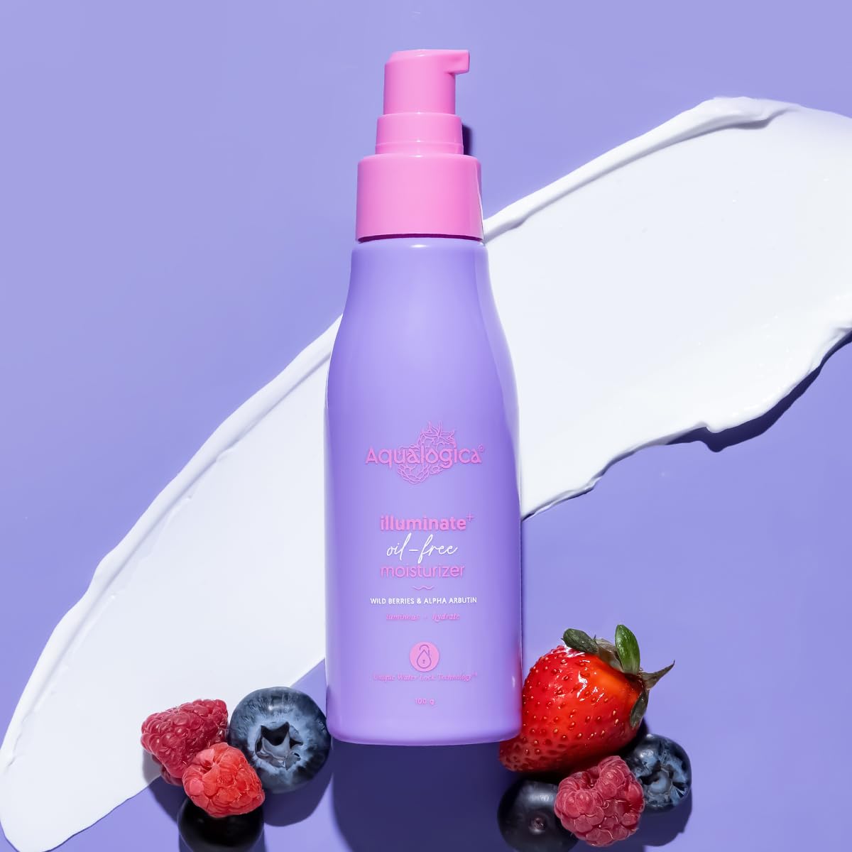 Aqualogica Illuminate+ Oil-Free Moisturizer with Wild Berries & Alpha Arbutin for Luminous Glow - Normal, Dry & Combination Skin -Hydration & Even Skin Tone for Men & Women | 100 g