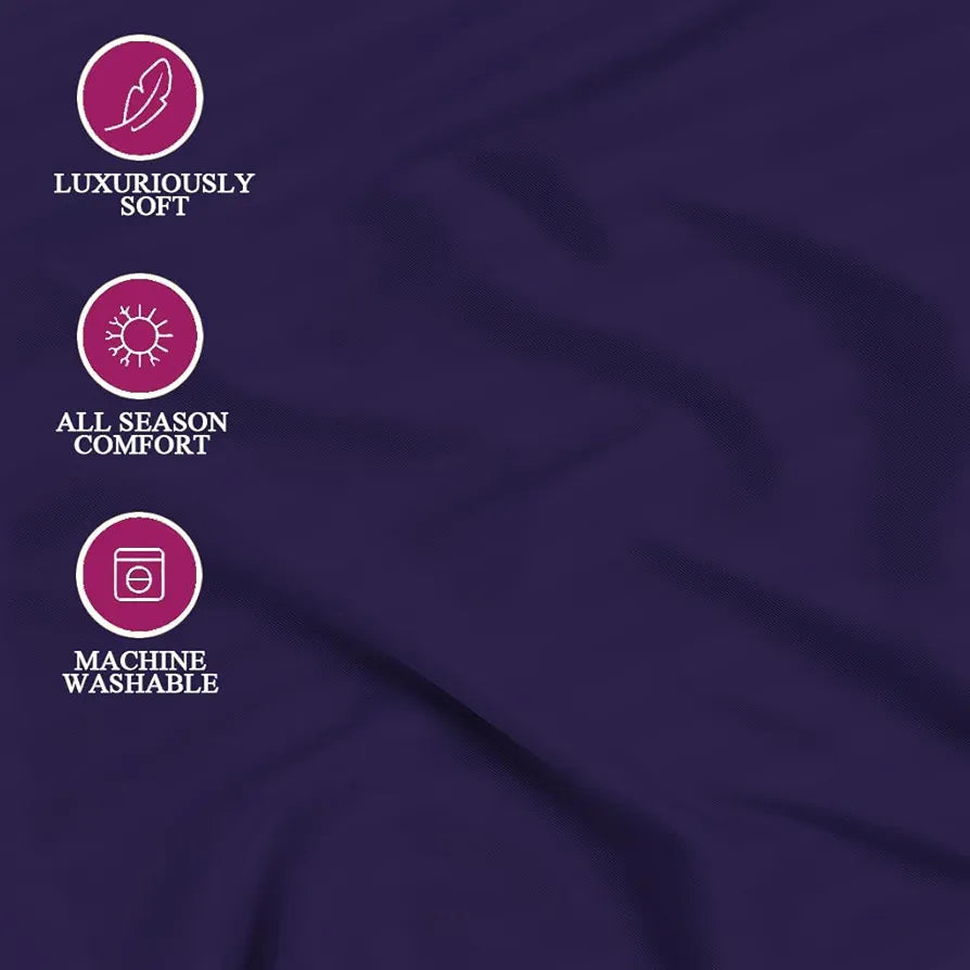 Trance Home Linen 100% Cotton 78x72 inch King Fitted 200TC Satin Stripe Elastic Fitted Bedsheet with 2 Pillow Covers Colour Dark Purple
