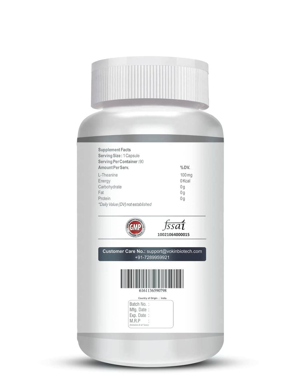 Vokin Biotech L-Theanine-Support Relaxation - 90 Vegetarian Capsules (Pack of 1)