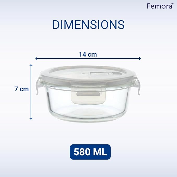 Femora Borosilicate Glass Containers for Kitchen | Storage Box for Kitchen With Air Vent Lid | Set of 1 | 580 Ml
