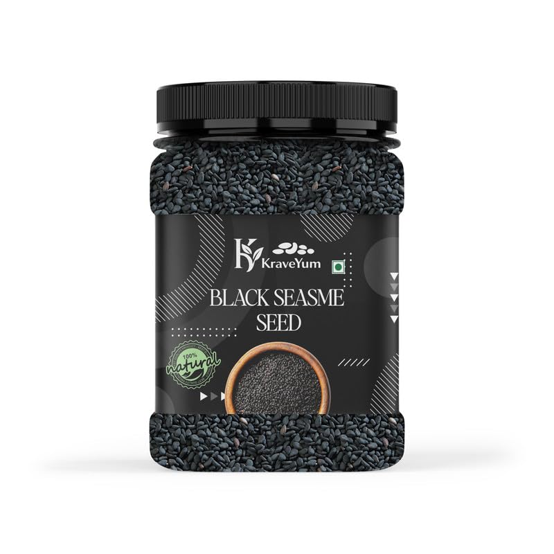 KraveYum Black Sesame Seeds for Eating | Whole Fresh and Natural Unhulled Kale | Black Til Seed for Weight Management, Indian Spice | Kaale Til