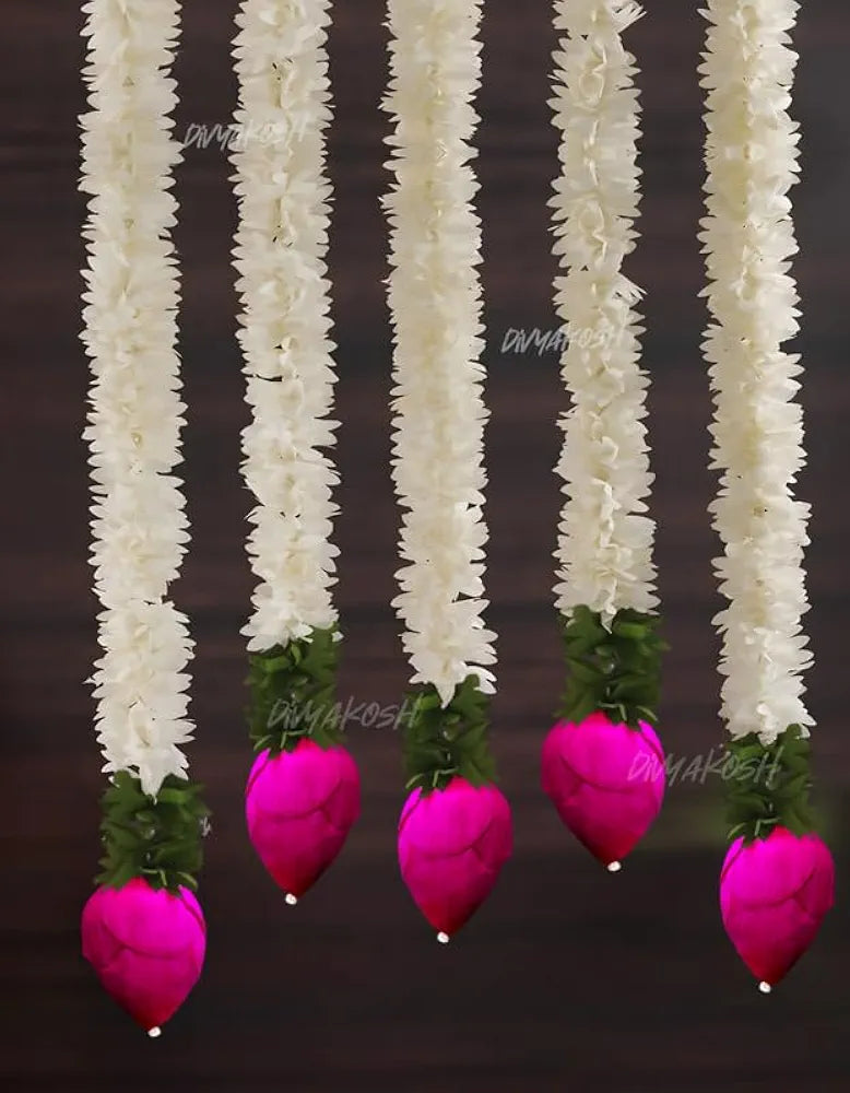 Garlands for Home Decoration Lotus Hangings Offwhite Fabric & Solawood Lotus Buds Jamsine Lotus - 6