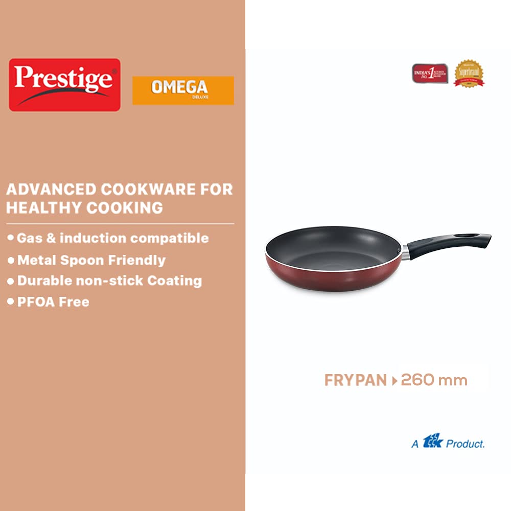 Prestige Omg Dlx Sleeve Induction Base Non-stick Aluminium Fry Pan, 26cm | Red