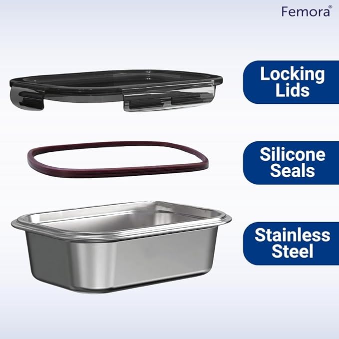 Femora High Steel Square Container Airtight Leakproof Unbreakable Storage Container/ Lunch Box | 350 Ml | Set of 2
