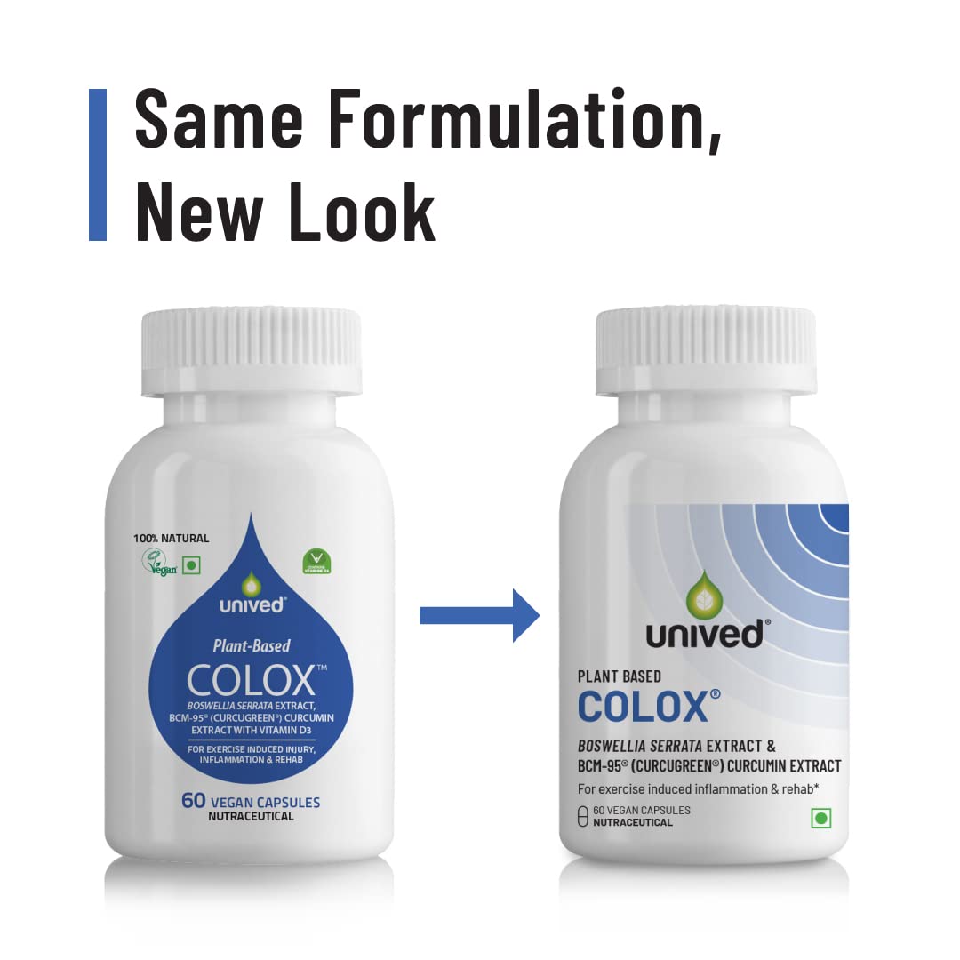 Unived Colox, For Exercise-Induced Inflammation, Injury, & Rehab | Pain Relief, Supports Muscle & Tissue Strengthening, Joint Support | Boswellia, BCM-95Â® Curcumin, D3| 60 Capsules, 1 month Supply