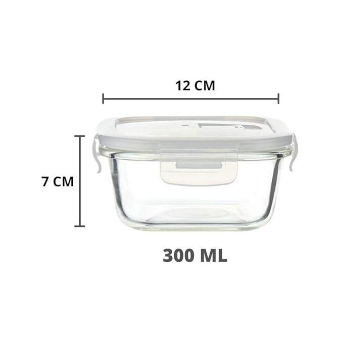 Femora Borosilicate Glass Containers for Kitchen | Storage Box for Kitchen With Air Vent Lid | Set of 3 | 300 Ml