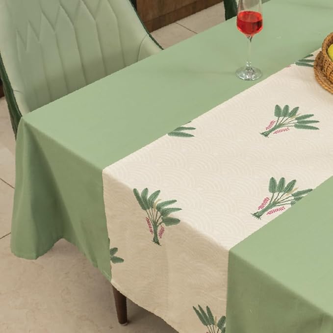 Urban Space Cotton Dining Table Cover for 6 Seater Table Cloth Colour Palm Lagoon Green