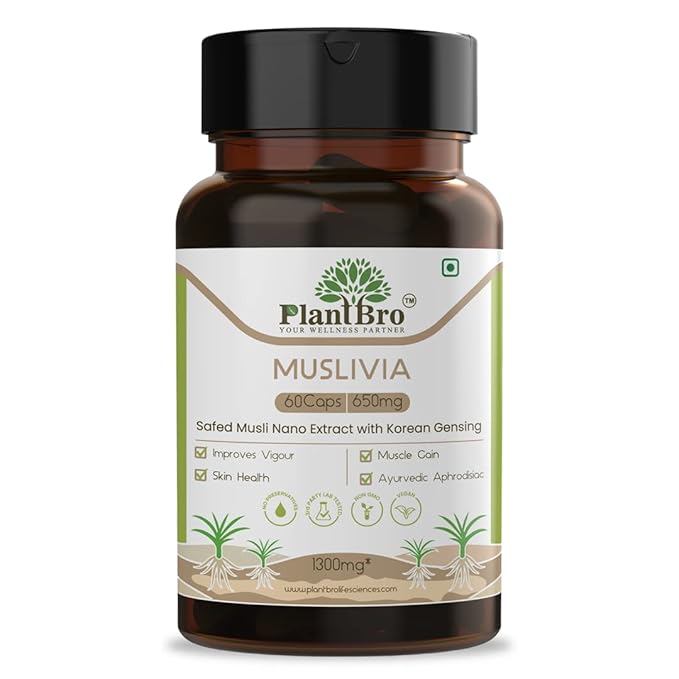 PlantBro Muslivia, Nano Safed Musli Blended With Korean Gensing - 60 Capsules
