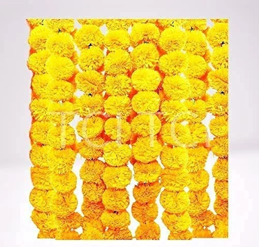 Artificial Marigold Flowers for Decoration Garland with Bell 5 Feet Long 50 Pcs mix - 50pcs(5pkt)