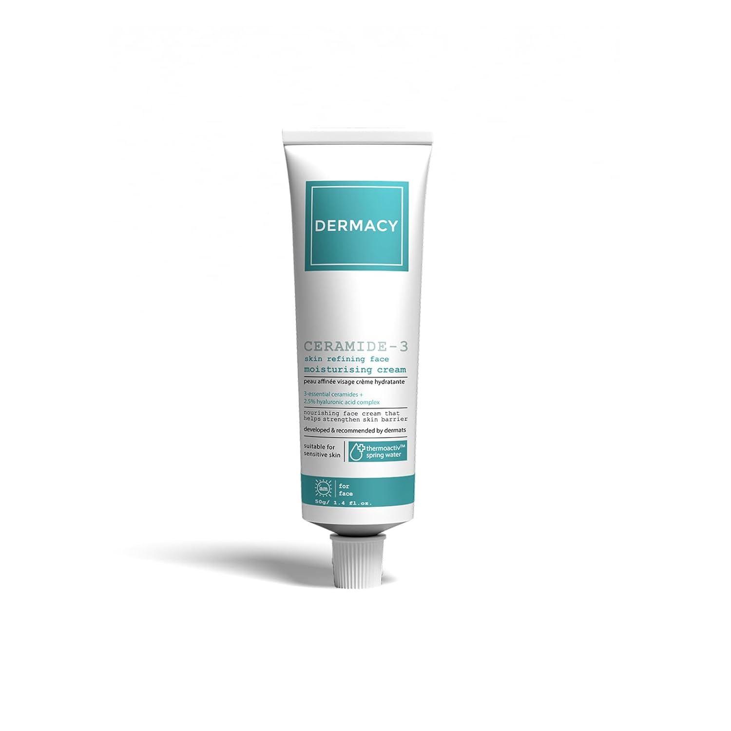 Dermacy Ceramide-3 Skin Refining Face Moisturising Cream | Barrier Repair Moisturizer with 3 Essential Ceramides, 2.5% Hyaluronic Acid & ThermoActiv Spring Water | For All Skin Types | 50g