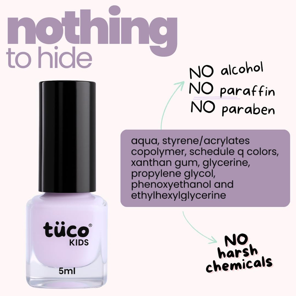 Tuco® Kids Water Based Safe Nail Polish for girls | Easy to Peel Off, Non Toxic, Natural & Safe for Kids | Play Safe with Chemical Free Nails for Daughters | Pack of 1x5ml | Purple