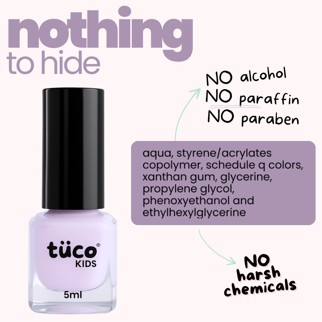 Tuco® Kids Water Based Safe Nail Polish for girls | Easy to Peel Off, Non Toxic, Natural & Safe for Kids | Play Safe with Chemical Free Nails for Daughters | Pack of 1x5ml | Purple