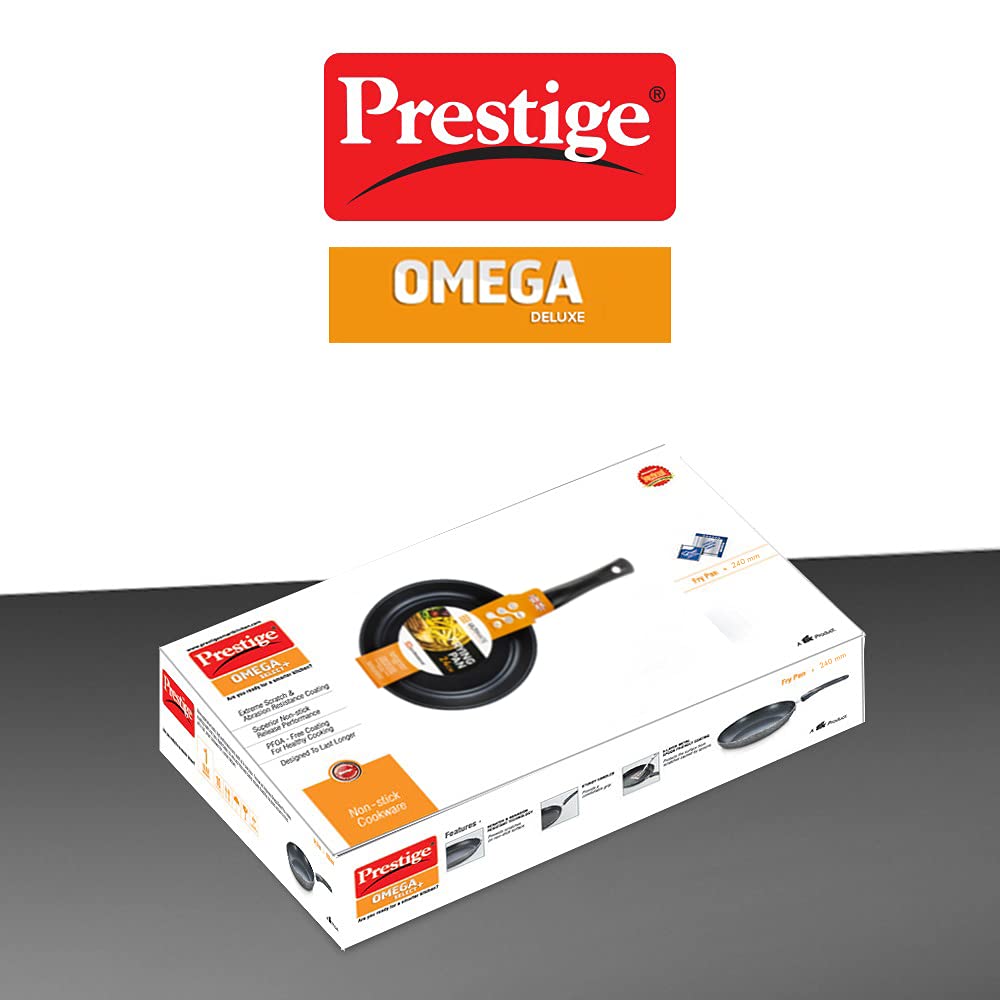 Prestige Omg Dlx Sleeve Induction Base Non-stick Aluminium Fry Pan, 24cm | Red