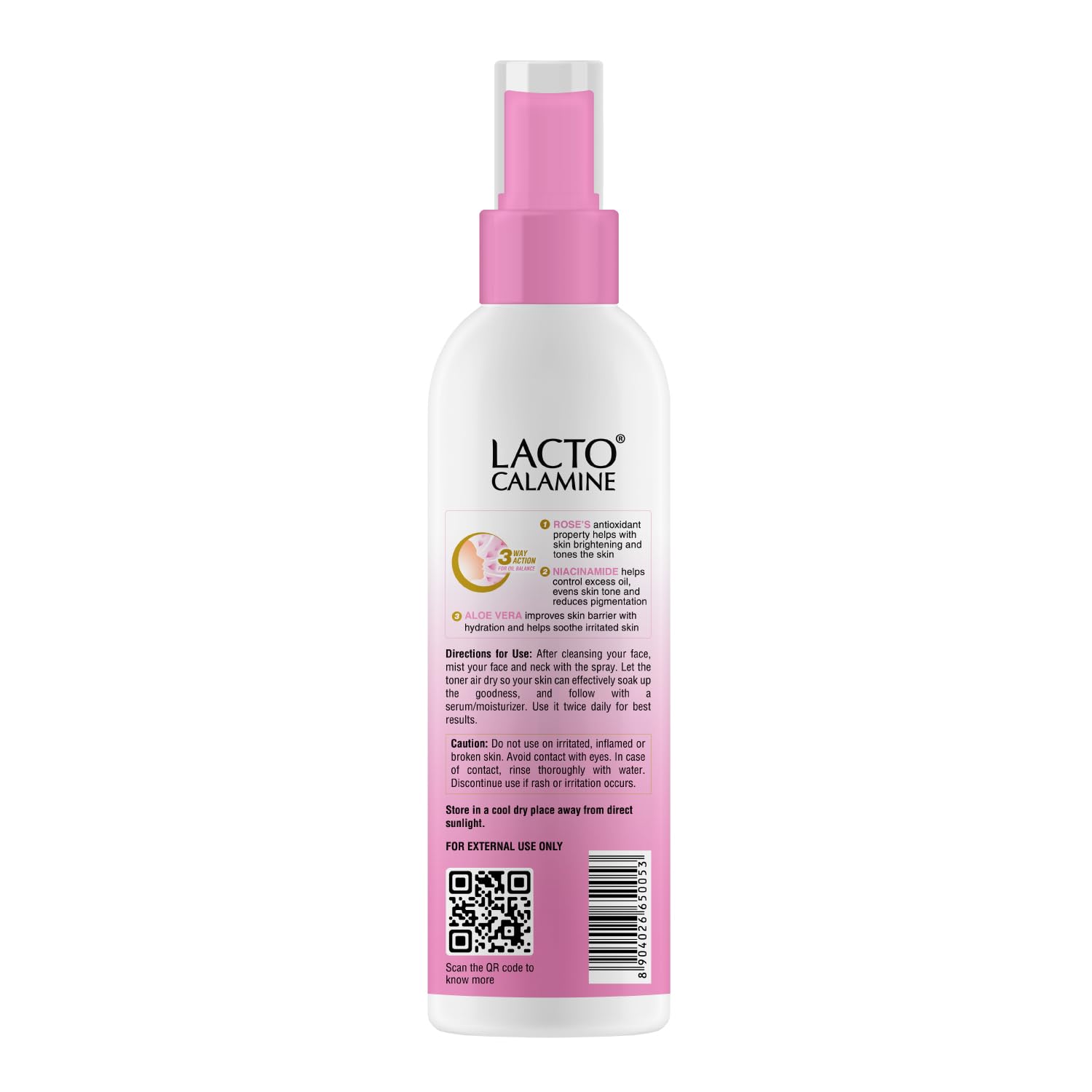 Lacto Calamine Rose Water Toner For Glowing Skin | 120ml | Gulab Jal Face Toner | Rosewater with Aloe Vera & 2% Niacinamide | Cleanses, Hydrates & Moisturises Skin | No Sulphate, Alcohol, & Parabens