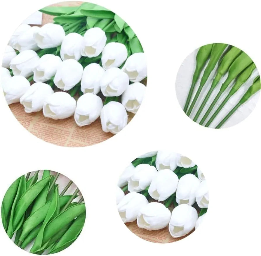 PU Real Touch Tulips Artificial Flowers 30Pcs Flowers Arrangement Bouquet White30