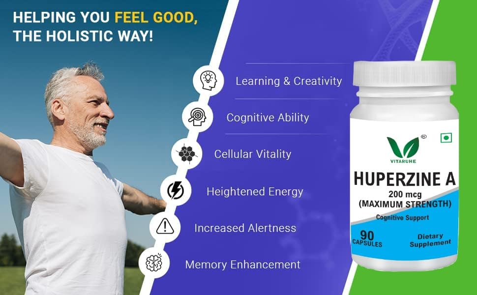 VITARUHEÂ® Huperzine A 200mcg Per Serving, 90 Capsules, (Huperzine A Supplement), Supports Focus, Cognition, Memory and Learning Ability, Premium Brain Health Supplement, No GMOs