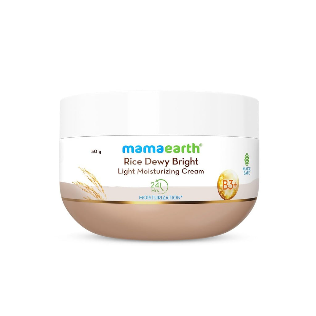 Mamaearth Rice Dewy Bright Light Moisturizing Cream with Rice Water & Niacinamide for Glass-Skin - 50 g | 24 Hrs Long-Lasting Moisturization | For Face, Hands & Body | Gives A Glass-Skin Glow | Non-Greasy & Quick Absorbing