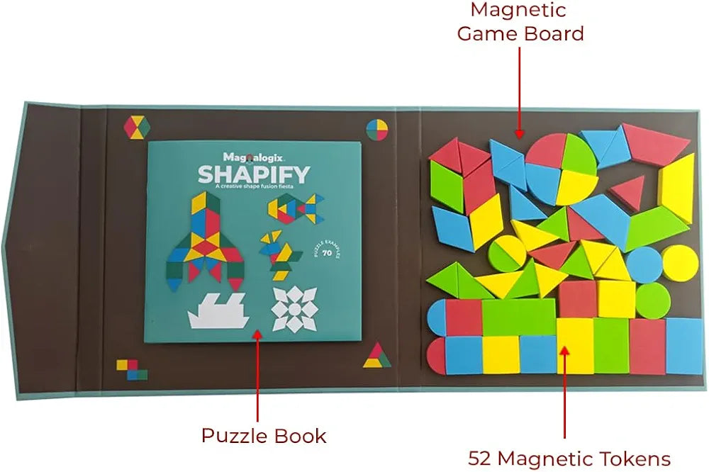 Pelikas Toyz Magnalogix Shapes Puzzle Toddler Magnetic, Shapify Magnetic Educational Montessori STEM Travel Toys for 3, 4, 5 Year Old Boys & Girls – Portable Road Trip Activity & Birthday Gift