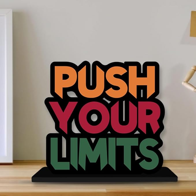 Artvibes Wooden Idols and Figurine Push Your Limit Quotes Table Decoration for Office Desk | Home Decor Item