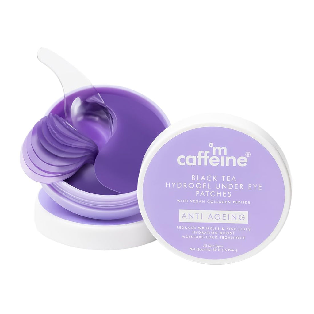 mCaffeine Black Tea Complexâ„¢ Anti Ageing Cooling Under Eye Patches with Vegan Collagen Peptide | Boosts Collagen by 80% | Eye Masks for Women and Men | Eye Patch Mask for Instant De-Puffing | 15 Pairs