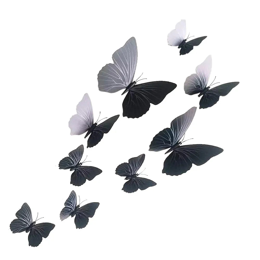 Xtore Home Decor Plastic 3D Build Butterfly with Sticking Pad Set of 12 Pieces Shaded Black