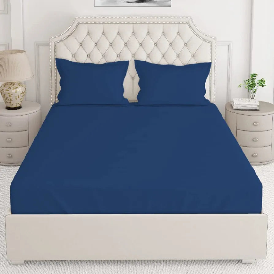Layers Be Bold Cotton Bedsheet Set for All Seasons Lightweight 140 TC King Size Navy Blue