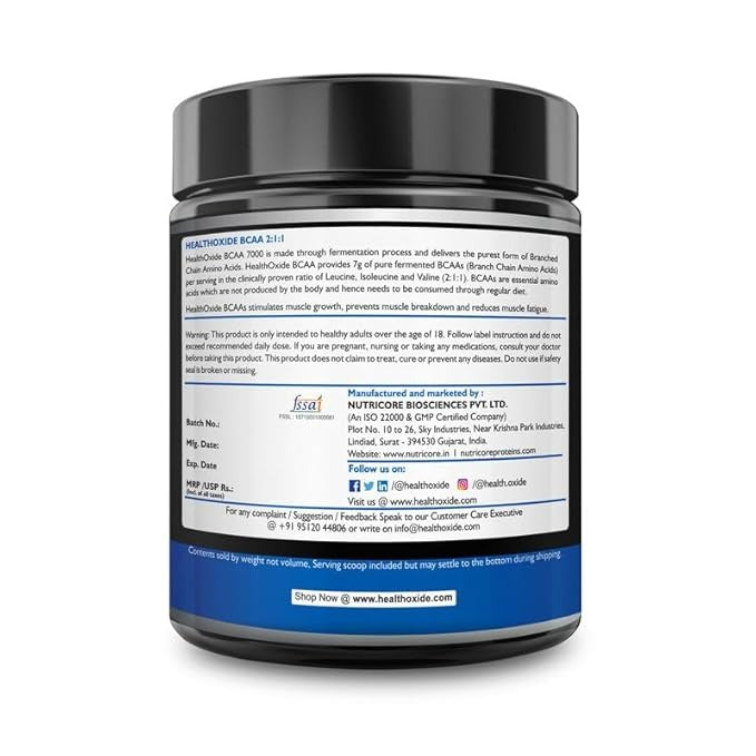 HealthOxide BCAA 7000 Amino Acid Instantized 2:1:1 POWDER Green Apple - - 300 gms