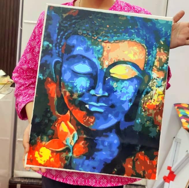 Tulip N Turtle Buddha Diy Acrylic Paint by Number Kit for Adults Beginner Canvas Painting by Number Acrylic Painting