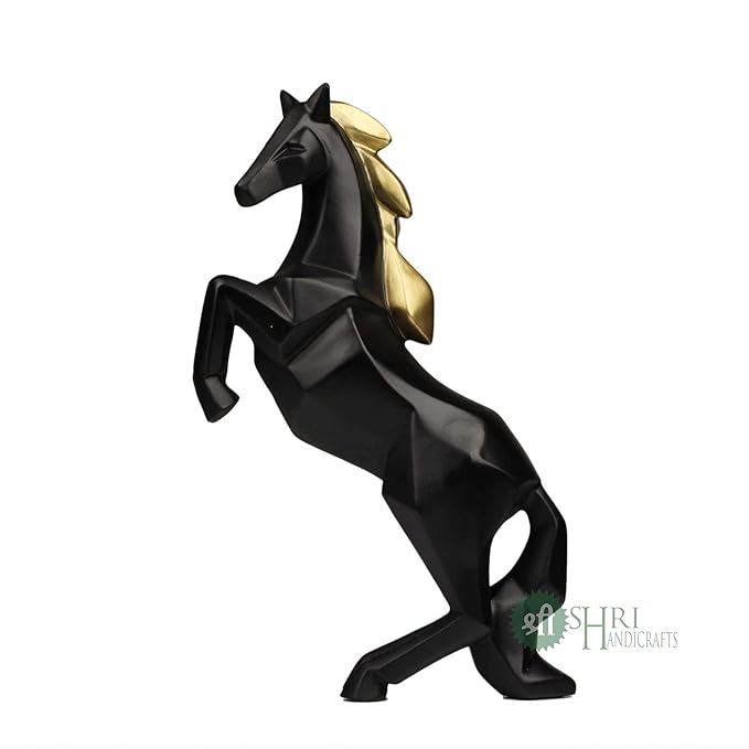 Indicast 11" Inch Abstract Black Charging Horse Sculpture Figurine Handicraft Home Desk Decor Geometric Resin Wildlife Statue | Black