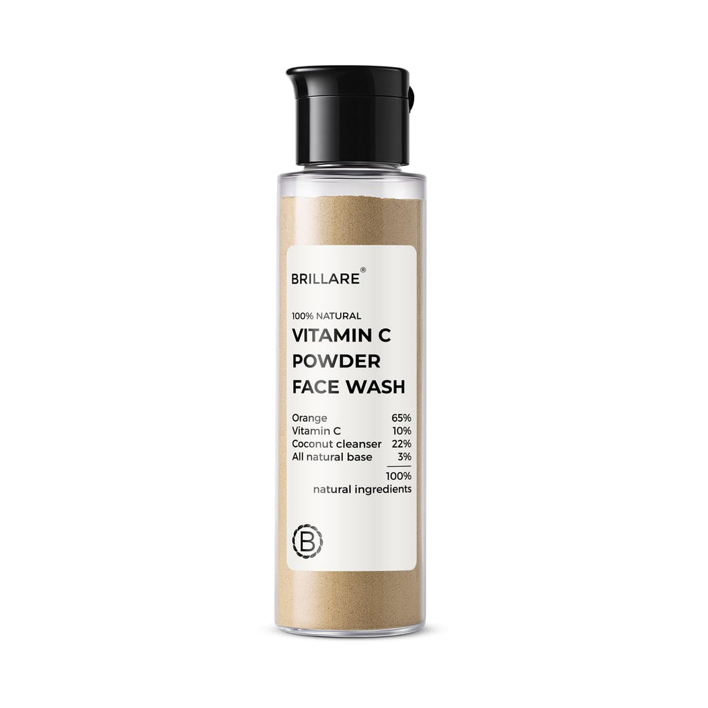 Brillare Vitamin C Powder Face Wash for Glowing, Bright Looking Skin | 100% Natural Orange Powder & Vitamin C | Gentle Exfoliation for Women & Men | Zero Chemicals