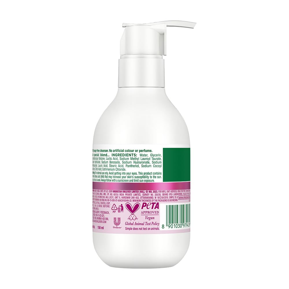 Simple Active Skin Barrier Care Smoothing Gel Face Cleanser 150 ml | with 7% Ceramide boosters, Lactic Acid & Hyaluronic Acid | Gently Exfoliates