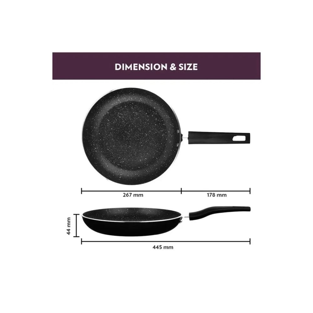 Borosil Granito Non-stick Fry Pan | Induction Friendly | Granite Finish | Pfoa-free | 26 Cm Diameter | Black