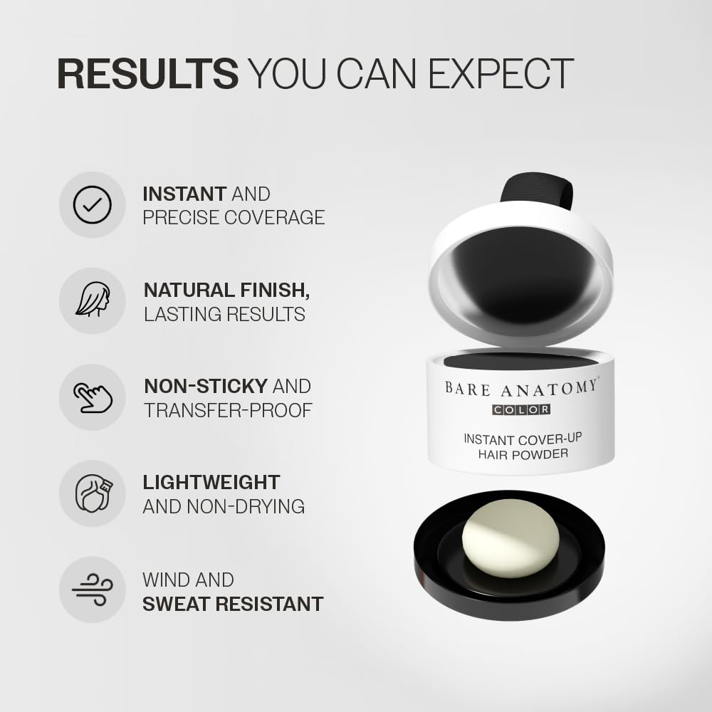 Bare Anatomy Instant Cover-Up Hair Powder | 100% Instant Grey Coverage | Seamless Natural Finish | Gentle, Non-Drying Formula | Black Color | 4gm