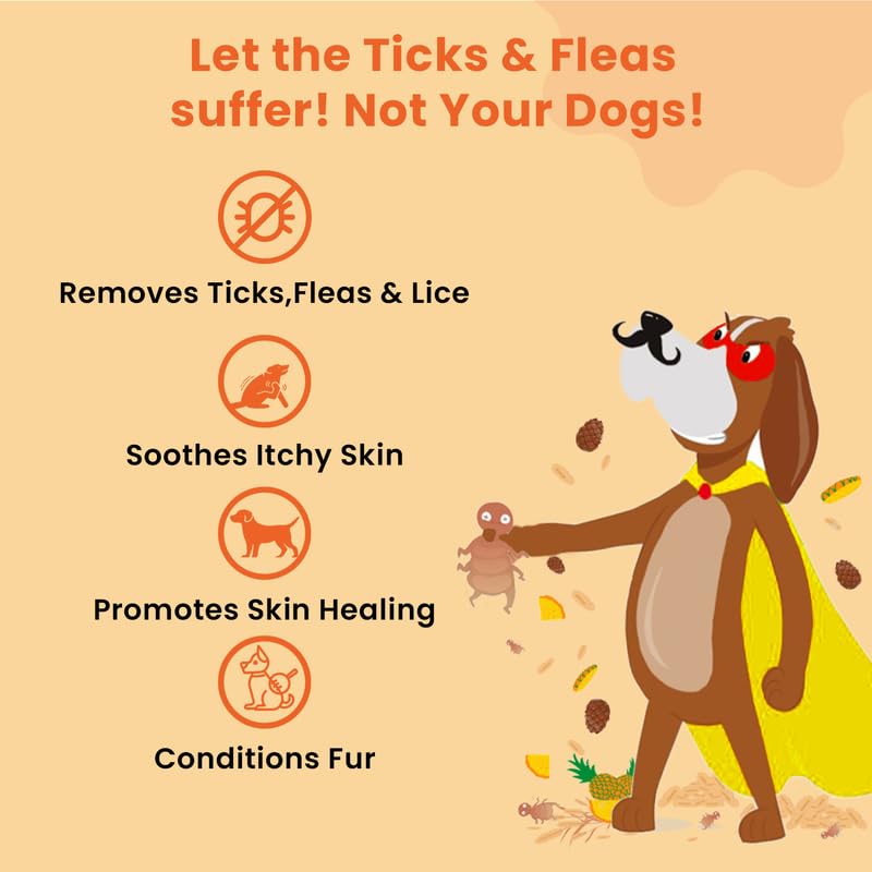 Petterati Tick & Flea Dog Shampoo (400ml) Removes Ticks, Soothes & Conditions - Sulphate & Paraben Free - for Golden Retriever, Labrador, Shih Tzu, German Shepherd