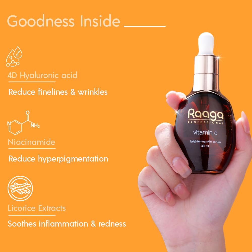 Raaga Professional Brightening Serum with Vitamin C and Niacinamide | Unlock Luminous Glow | Paraben-Free, Silicone-Free, Sulphate-Free | Ideal for All Skin Types