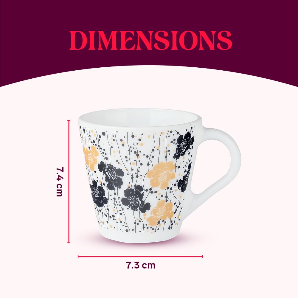 Larah by Borosil Novelty Series Dreamer Opalware Mug, Set of 6 Tea/coffee Mugs | 160 Ml Each