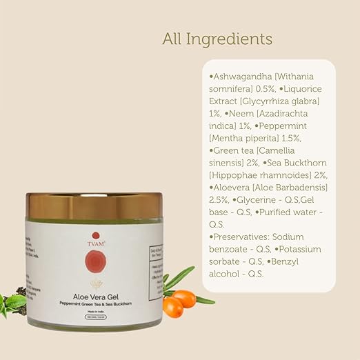 TVAM Peppermint Green Tea & Sea Buckthorn Aloe Vera Gel - 100 gms