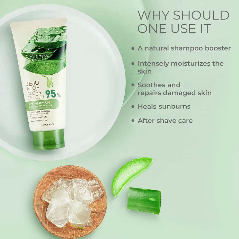 The Face Shop Pure Aloe Vera Gel, 300ml for Skin, Hair & Body | Aloe Vera with Vitamin E | Clear Gel for Ultimate Hydration & Glow | Korean Skin care products