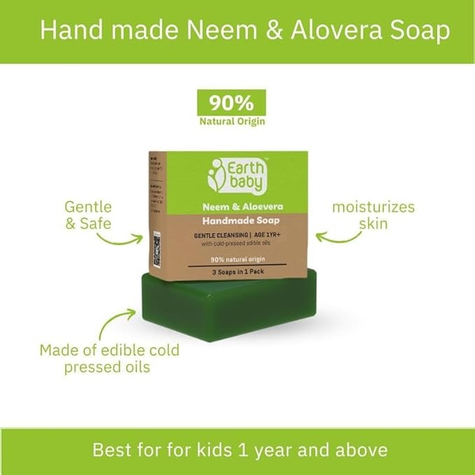 Earthbaby Handmade Neem & Aloevera bath soap - 100 gms (Pack of 3)