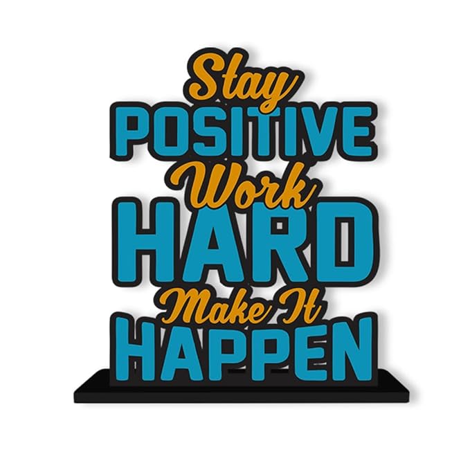 Artvibes Wooden Idols and Figurine Stay Positive Work Hard Quotes Table Decoration for Office Desk | Designer Home Decor