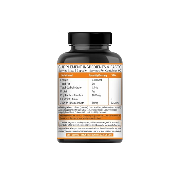 Prasatti Herbal Organic Vitamin C Amla Extract With Zinc - 120 Veg Caps