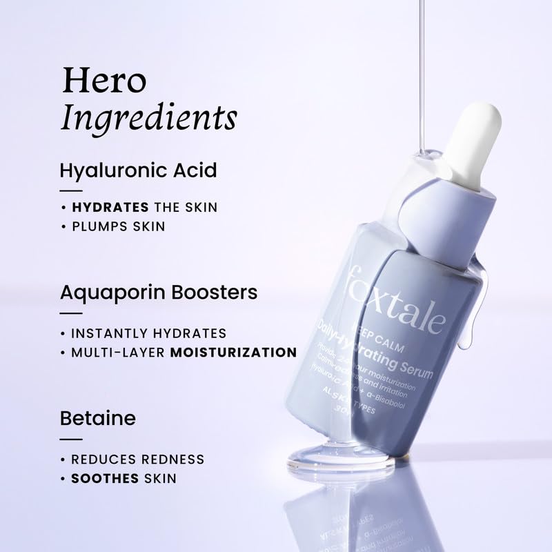 FoxTale Hyaluronic Acid Serum For Plump,Glowing Skin With Vitamin B5,Betaine|Intense 24-Hour Hydration,Brightening|Reduction In Fine Lines&Inflammation|For Dry,Sensitive Skin|Men&Women - 30 Ml
