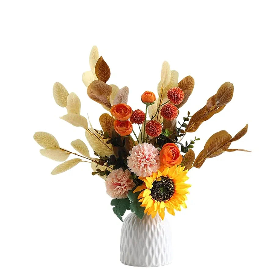 Ceramic Vase And Hand Made Artificial Flowers Bouquet Vase1 Orange