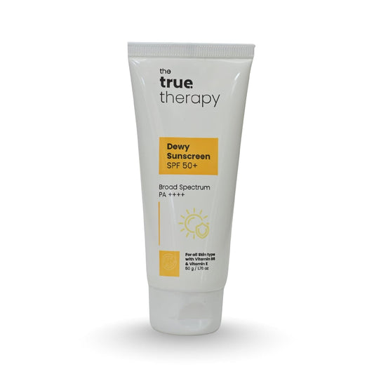 The True Therapy Dewy Sunscreen SPF 50+ PA++++ | Broad Spectrum Sunscreen with Niacinamide, Vitamin E | Dermatologically Tested | 50 g